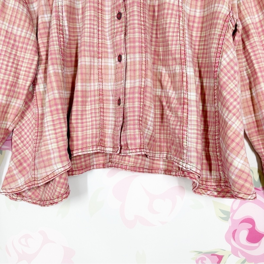 NEW Free People Pink Plaid Long Sleeve Button Down Shirt Top S - Picture 5 of 11